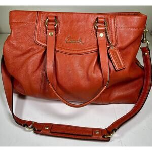 Coach F19243 Ashley Orange Coral Leather Satchel Handbag Purse